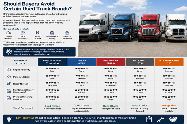 buyers should avoid judging only by the manufacturer name image placeholder: Comparison of different used semi-truck brands based on condition and maintenance history