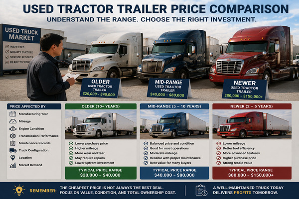 A cheap tractor trailer is only a good deal when the repair costs and future operating expenses remain reasonable Buyer comparing a cheap used tractor trailer price with potential repair costs