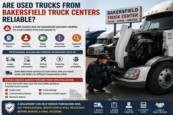 uyers should inspect several important areas image placeholder: Truck inspector checking engine, chassis, tires, and maintenance documents before purchase