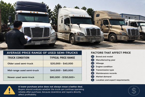 different price levels of used semi-trucks
