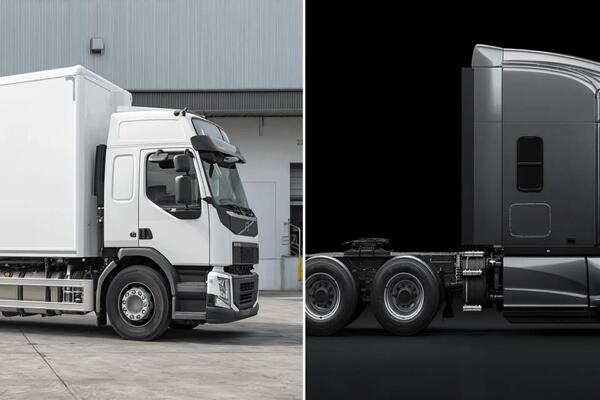 Straight box truck and truck tractor being compared for local delivery and regional transportation operations